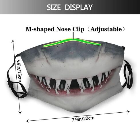 Funny Shark Mouth Teeth Face Mask with 2 Filters Breathable Adjustable Cloth Masks Balaclavas for Men Women & Teens in Saudi Arabia