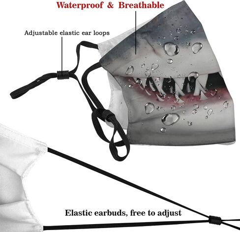 Funny Shark Mouth Teeth Face Mask with 2 Filters Breathable Adjustable Cloth Masks Balaclavas for Men Women & Teens in Saudi Arabia