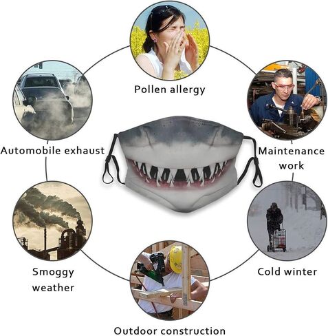Funny Shark Mouth Teeth Face Mask with 2 Filters Breathable Adjustable Cloth Masks Balaclavas for Men Women & Teens in Saudi Arabia