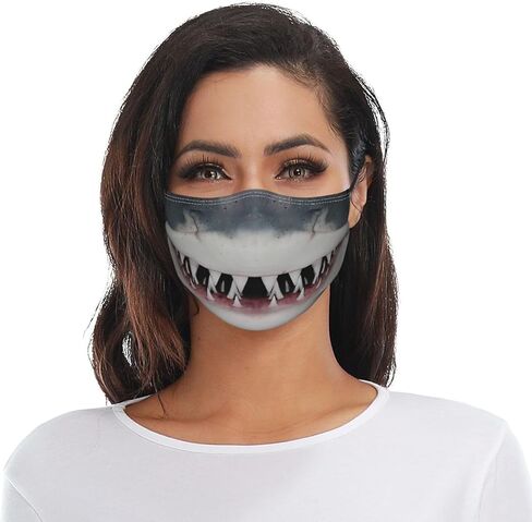 Funny Shark Mouth Teeth Face Mask with 2 Filters Breathable Adjustable Cloth Masks Balaclavas for Men Women & Teens in Saudi Arabia