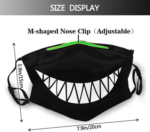 Funny Shark Mouth Teeth Face Mask with 2 Filters Breathable Adjustable Cloth Masks Balaclavas for Men Women & Teens in Saudi Arabia