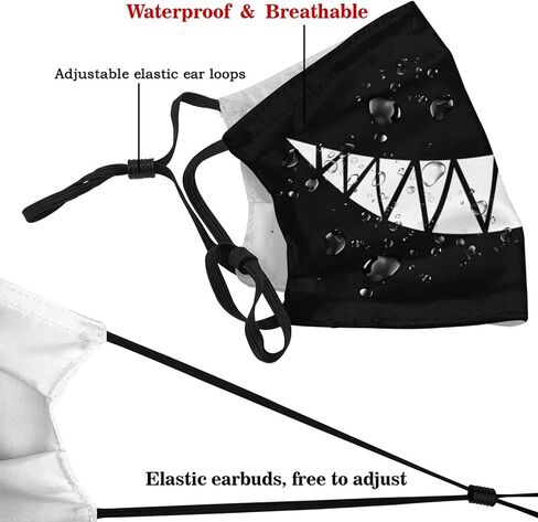 Funny Shark Mouth Teeth Face Mask with 2 Filters Breathable Adjustable Cloth Masks Balaclavas for Men Women & Teens in Saudi Arabia