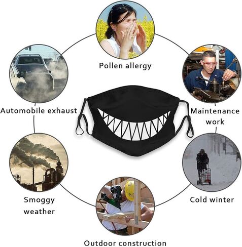 Funny Shark Mouth Teeth Face Mask with 2 Filters Breathable Adjustable Cloth Masks Balaclavas for Men Women & Teens in Saudi Arabia