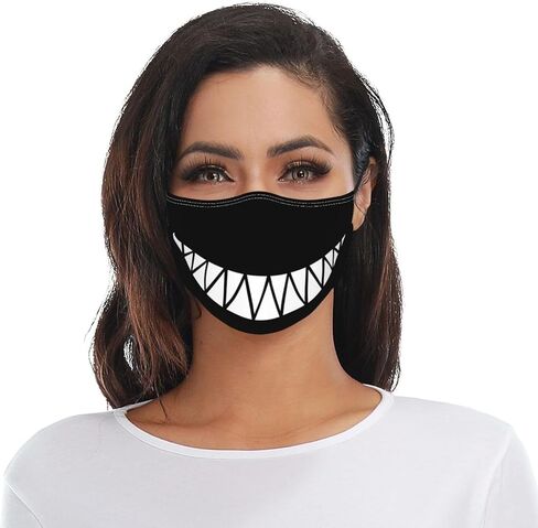 Funny Shark Mouth Teeth Face Mask with 2 Filters Breathable Adjustable Cloth Masks Balaclavas for Men Women & Teens in Saudi Arabia