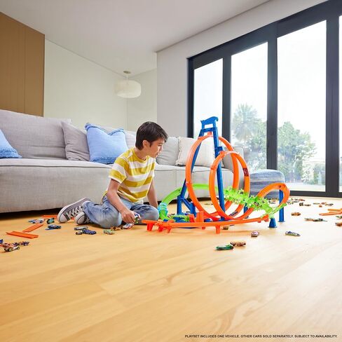 مجموعة مسارات هوت ويلز، لوحة تحطم ملحمية مع 5 مناطق اصطدام، معزز بمحرك و1 لعبة سيارة هوت ويلز بمقياس 1:64، سهلة التخزين in Saudi Arabia