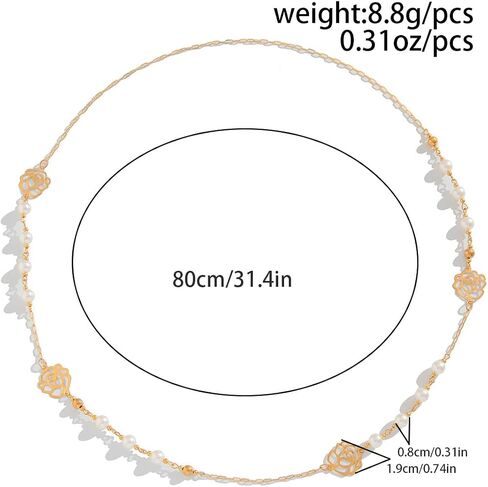 Gold and Long Pearl Necklaces for Women White Faux Pearl Necklace Camellia Flower Layered Pearl Necklace Charm Five Leaf Flower Sweater Chain Jewelry Gifts in Kuwait