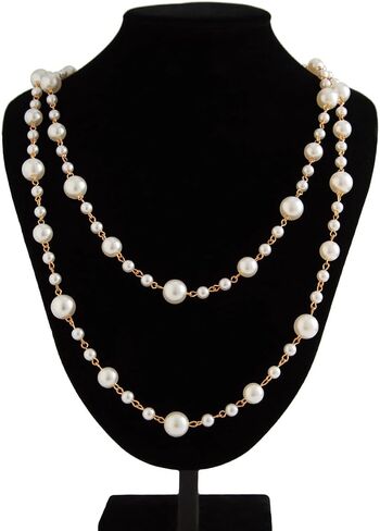 Gold and Long Pearl Necklaces for Women White Faux Pearl Necklace Camellia Flower Layered Pearl Necklace Charm Five Leaf Flower Sweater Chain Jewelry Gifts in Kuwait