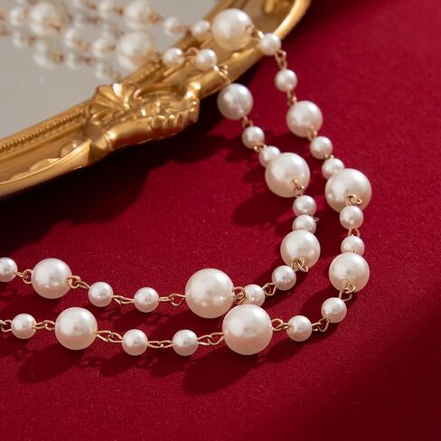 Gold and Long Pearl Necklaces for Women White Faux Pearl Necklace Camellia Flower Layered Pearl Necklace Charm Five Leaf Flower Sweater Chain Jewelry Gifts in Kuwait