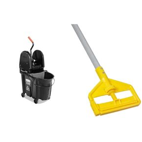 Rubbermaid Commercial Products WaveBrake 2.0 35 QT Down-Press Mop Bucket with Wringer Set, Red