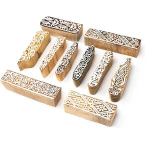 Hashcart Wooden Stamp Block, Printing Stamp Design Set | Block for Printing Saree Border | Dresses, Craft Card Making, Scrapbook, Clay Pottery | Set of 10