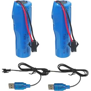 2 Pack 3.7V 1200mAh Li-ion Rechargeable Battery SM-2P Plug Connector with 2 USB Charger Cable for Remote Control Cars Toy RC Off-Road Trucks Racing RC Car