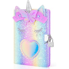 مذكرات يونيكورن من homicozy مع قفل، هدية لفتاة تبلغ من العمر 6 7 8 سنوات، مجلة سرية لامعة للأطفال مع 160 صفحة، دفتر ملاحظات لامع للكتابة والرسم، قرطاسية لطيفة للعودة إلى المدرسة in Kuwait