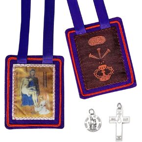 Escapularios Catolicos,Purple Scapulars Catholic Marie Julie Jahenny of Benediction with Protection Cross of Forgiveness and Medal of Our Mother of Good Guard,Catholic Scapular Morado Catolico