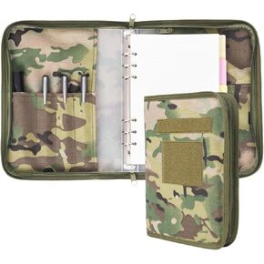 Army Military Notebook Cover with 6 Ring Binder, Military Padfolio Ring Binder with Zippered Portfolio Organizer, Tactical Notebook Cover for A5 Folder, Detachable OCP Military Log Book Cover - Multi