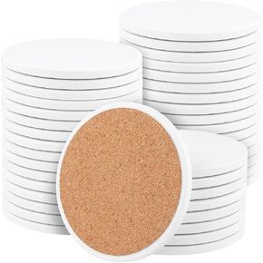 40 Packs 4 x 4 Inch Ceramic Coasters for Crafts, White Ready to Paint Ceramics Tile, Ceramic Tile Coasters with Cork Backing Pads, Round Unglazed Blank Ceramic Coasters Bulk for DIY Arts