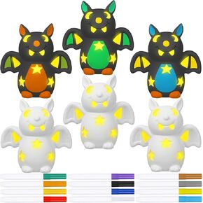 Youyole 18 Pcs Halloween Paint Your Own Ceramic Bat Set 6 Unpainted Halloween Bat Lights DIY Light up Bat with 12 Color Acrylic Paint Markers Halloween Bat Painting Kit for Adults Halloween Party
