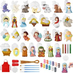 TecUnite 28 Pcs Ceramic to Paint Christmas Ornament Crafts Adults Kids Unpainted DIY Ceramic Figurines Decorate and Paint Your Own Ceramic Ornaments Kits DIY Xmas Holiday Activities(Religious)