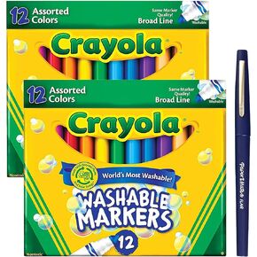 Crayloa Clasic Colors Washable Crayons 2 Pack (48 Count) Ultra-Clean Coloring Crayons For Teachers School Supplies, Classroom, Toddlers and Kids With Bonus Medium Paper Mate Pen