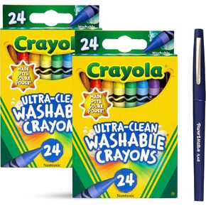 Crayloa Clasic Colors Washable Crayons 2 Pack (48 Count) Ultra-Clean Coloring Crayons For Teachers School Supplies, Classroom, Toddlers and Kids With Bonus Medium Paper Mate Pen