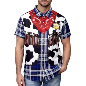 LINOCOUTON Mens Western Cowboy Halloween Button Down Shirt