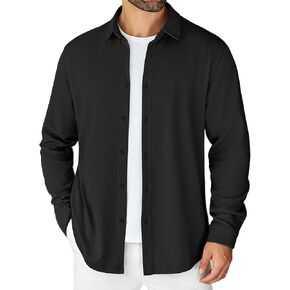 COOFANDY Mens Long Sleeve Button Dwon Knit Shirt Jackets Causal Lightweight Overshirts Stretch Shirts Shackets