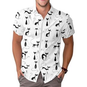 Cute Cat Print Hawaiian Shirt, Vintage Cat Short Sleeve Button Shirt, Summer Gifts, Birthday Gifts