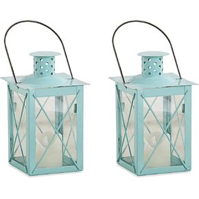 Kate Aspen Rustic Shelf Decor Luminous Vintage Tea Light Votive Candle Holders Metal Mini Decorative Lantern, Distressed White