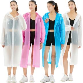 Rain Ponchos for Adults, 4Pcs Unisex Reusable Ponchos Family Pack with Drawstring Hood