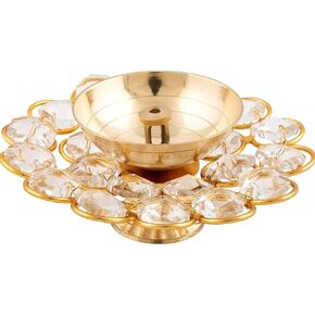 Brass Crystal Oil Akhand Lamp Diya for Diwali Decoration & Pooja | Traditional Indian Oil Lamp for Festival Season | Home Decor | Ideal Gift – Pack of 1 (SIZE-13 x 4 cms)