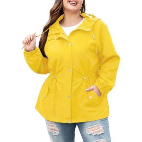 Bloggerlove Women's Rain Jacket Plus Size Lightweight Raincoat with Hood Waterproof Outdoor Windbreaker