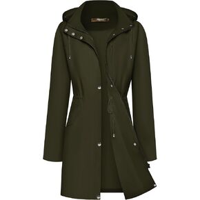 Bloggerlove Rain Jacket for Women Long Raincoat with Hood Lightweight Windbreaker Waterproof Outdoor Trench Coat