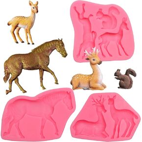 Deer Molds Chocolate Silicone, 3 Packs Sika Deer Rabbit Animal Fondant Molds for Forest Animal Theme Cake Decorating, Cupcake Toppers, Gum Paste Clay Resin