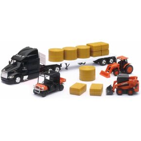 NewRay Kubota Farm Tractors & Peterbilt Flatbed Semi Playset