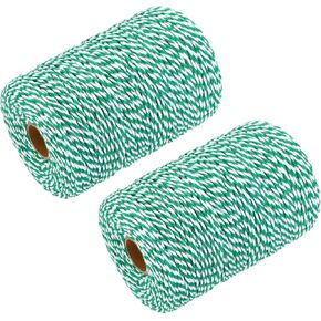 MECCANIXITY 2pcs Cotton Rope Twisted Braided Rope Cord, Green White200m/219 Yard 2mm Dia for Wall Hanging, Plant Hanger, Knitting, Macrame Knotting