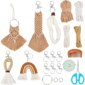 PLIGREAT 5 مجموعة Boho DIY Macrame Keychain Kit مع شرابة قوس قزح الحبل سلسلة مفاتيح معصم لحقائب اليد الرئيسية، ديكور المحفظة، سلسلة المفاتيح للنساء، سحر سلسلة المفاتيح للبالغين المبتدئين، مجموعة عقد الحبل المصنوعة يدويًا مع فيديو