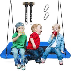 FAHKNS Platform Tree Swing for Kids and Adults 60" Giant Platform Swing with Load Bearing 660lbs, Tree Swings for Kids Outdoor, Kids Swing, Outdoor Swing for Kids with Comfy Mat and Steel Frame(Blue)