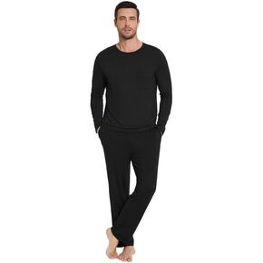 WiWi Men's Pajamas Set Lightweight Sleepwear Long-Sleeved Sleep Shirt and Long Pants Lounge Sets-Viscose from Bamboo S-XXL