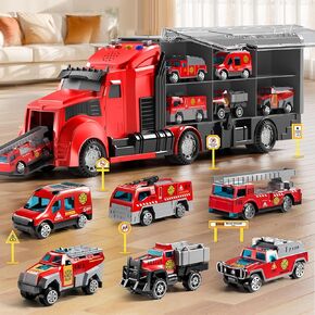 Fire Trucks Toy Set with Play Mat, Carrier Truck Play Vehicles Set for 3 4 5 6 Years Old Boys Kids, Die-Cast Car Toy for Toddlers 3-4 Years, Birthday Gifts Toys for 3-9 Year Old Boys