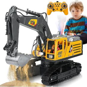 Remote Control Excavator Toys for Boys, 14 Channel 2.4Ghz RC Digger Metal Shovel with Spray, Lights, Sounds, 1:14 Construction Toys 680° Rotation, Christmas Birthday Gift for Boys Kids