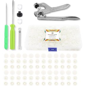 Plastic Snaps with Snap Button Pliers and Storage Box - All in One Fasteners Kit for Press on Fabric - T5 No-Sew Snap Buttons with Tools by Mandala Crafts