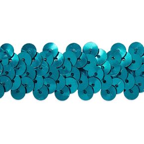 2-Row Metallic Stretch Sequin Trim, 7/8-Inch Versatile Sequins for Crafts, Durable Sequins Trim for Sewing, 10-Yard Cut, Turquoise
