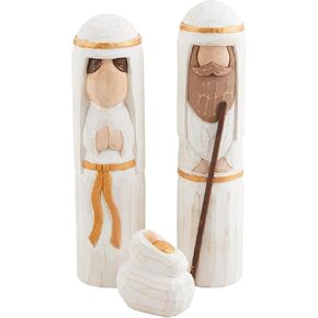 Mud Pie Nativity Carved Set Table SITTERS, White
