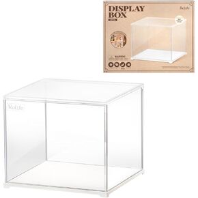 Rolife Acrylic Display Case Dust Cover for Collectibles, Stackable Showcase Dustproof Protection with White Base with Door for Shoes,Books,Toys,Collectibles Memorabilia Figurines(11.3''x9.6''x9.3'')