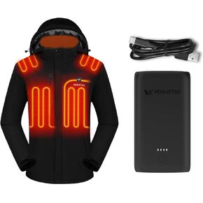 Venustas Men's Classic Heated Jacket (Black,L) and an Extra 10000mAh Battery Pack