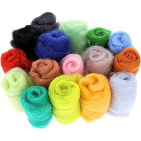 16 Colors Fiber Wool Roving, Fiber Needle Felting Wool Thread Roving Yarn Needle Felting Tools Weaving Yarn for Handmade Dolls, DIY Felting Wool Craft Projects, Needlework Felting Supplies, 3g/Color
