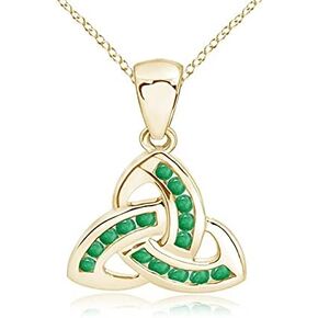 Angara Natural Emerald Dangling Channel-Set Celtic Knot Pendant Necklace in 14K Solid Gold | Birthday, Engagement, Anniversary, Wedding Jewelry Gift for Women