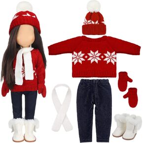 Bencailor Christmas 18 Inch Doll Clothes and Accessories Winter Doll Outfits Set Sweaters Trousers Hats Shoes for 18 Inch Doll Gifts(Red White)