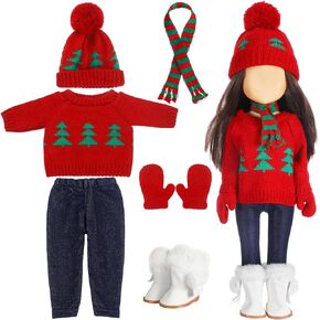 Bencailor Christmas 18 Inch Doll Clothes and Accessories Winter Doll Outfits Set Sweaters Trousers Hats Shoes for 18 Inch Doll Gifts(Red White)