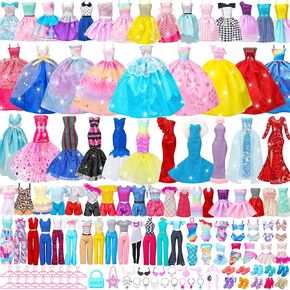 70 Pcs Doll Clothes and Accessories,4 Wedding Gowns 2 Evening Dresses 8 Fashion Dresses 6 Set Casual Outfit Top and Pant 2 Swimsuit,18 Hanger 10 Shoe 20 Accessories Toys for Girls Kid Gift