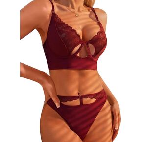 popiv Women Sexy Lingerie Lace Patchwork Matching Bra and Panty Lingerie Sets